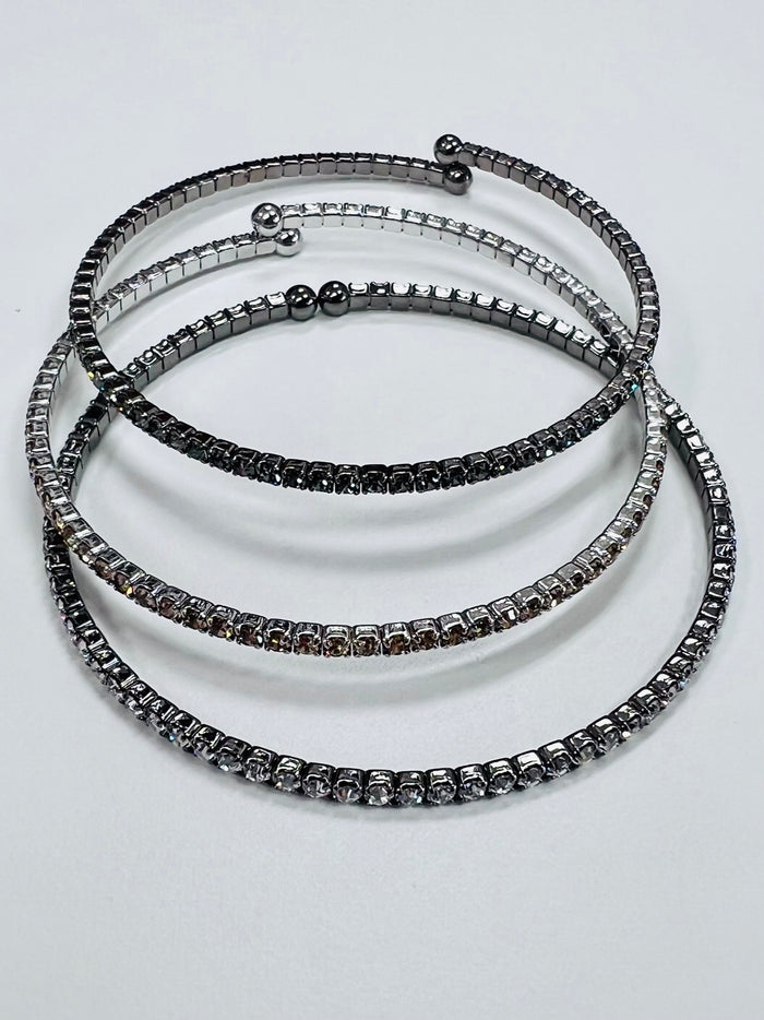 Delicate Rhinestone Trio open Bangle Set