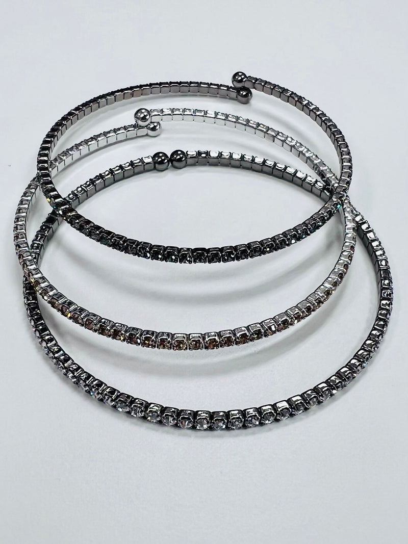Delicate Rhinestone Trio open Bangle Set