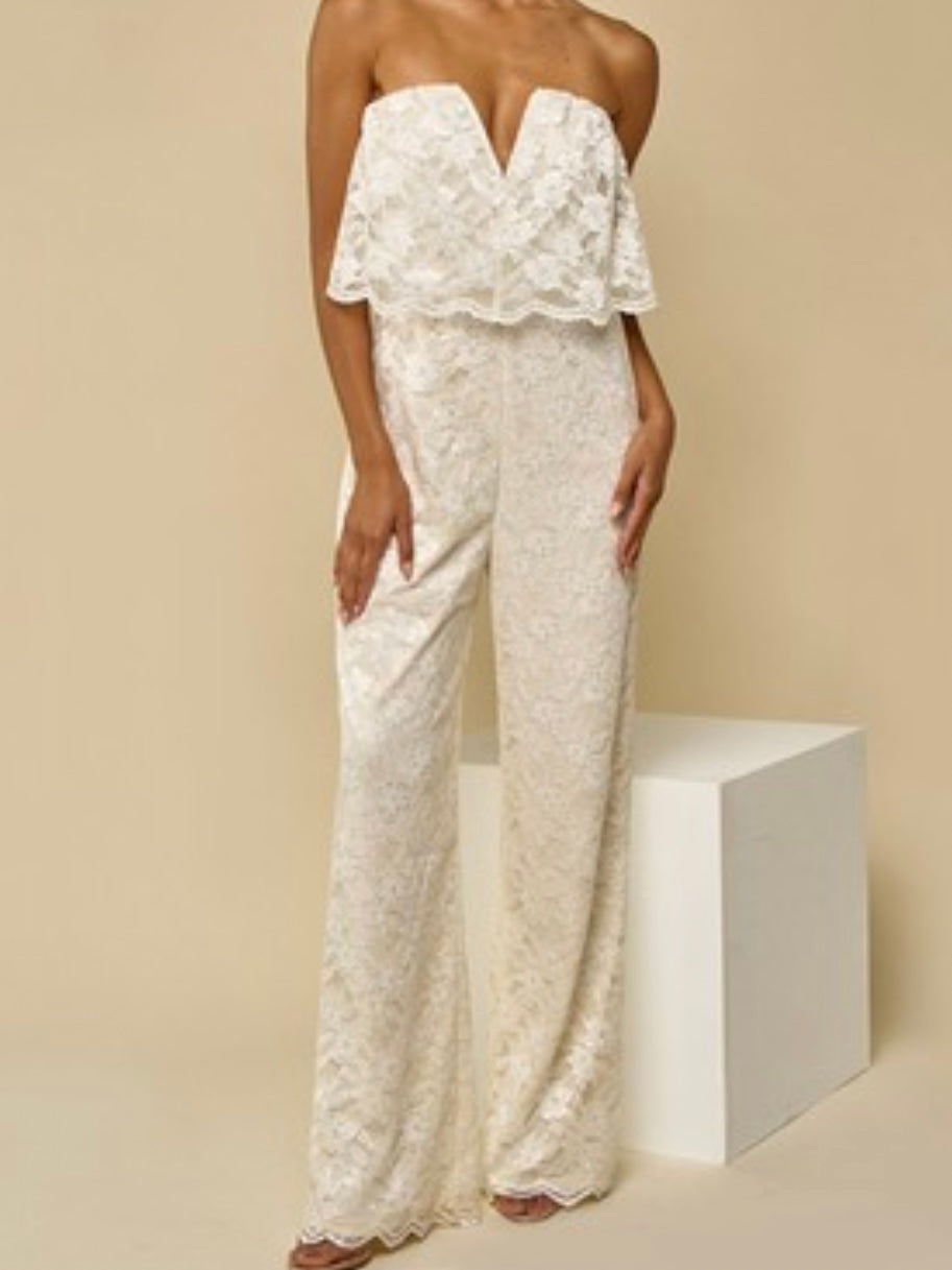 Cream best sale lace jumpsuit