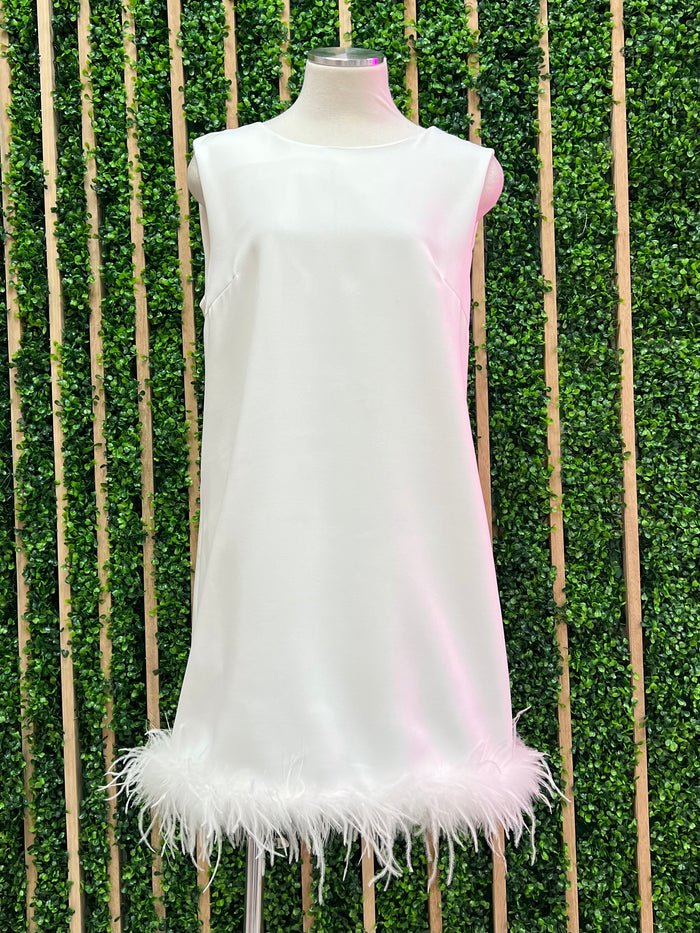 White Feather Trim Dress