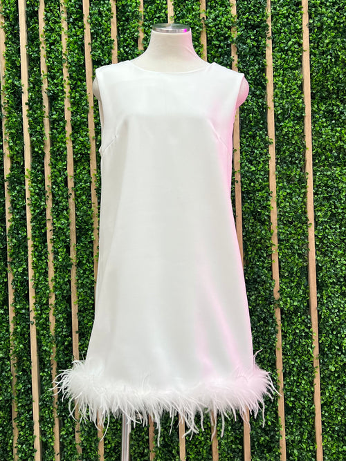 White Feather Trim Dress