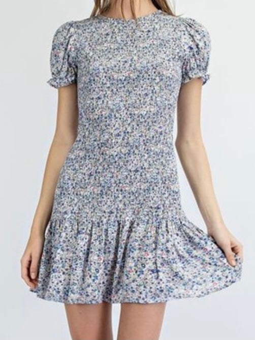 Navy Ditsy Floral Smocked Mini Dress