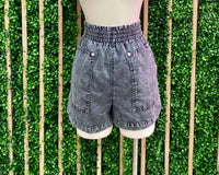 Black Acid Wash Paper Bag Denim Shorts