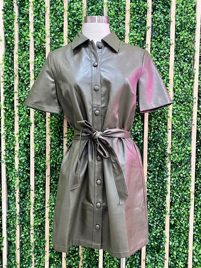 Olive Pleather Dress