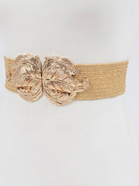 Khaki Leaf Buckle Elastic Belt