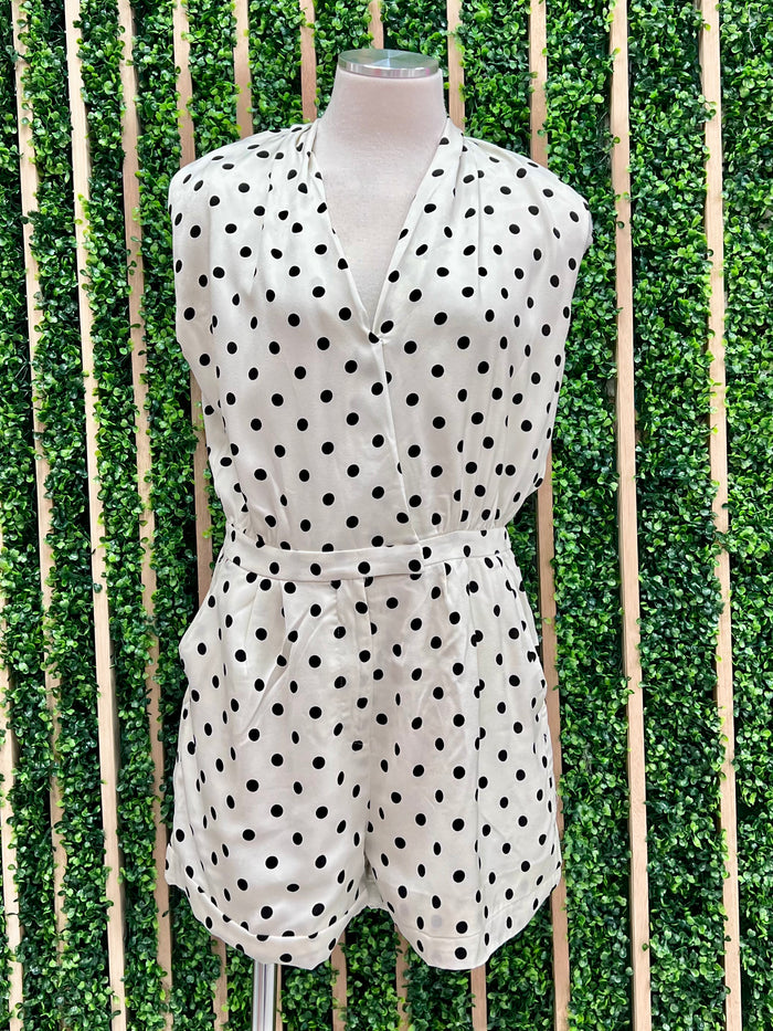 Cream Polka Dot Wrap Romper