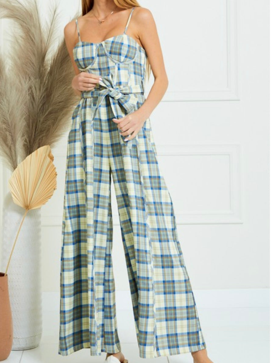 Plaid Strapless Bustier Jumpsuit