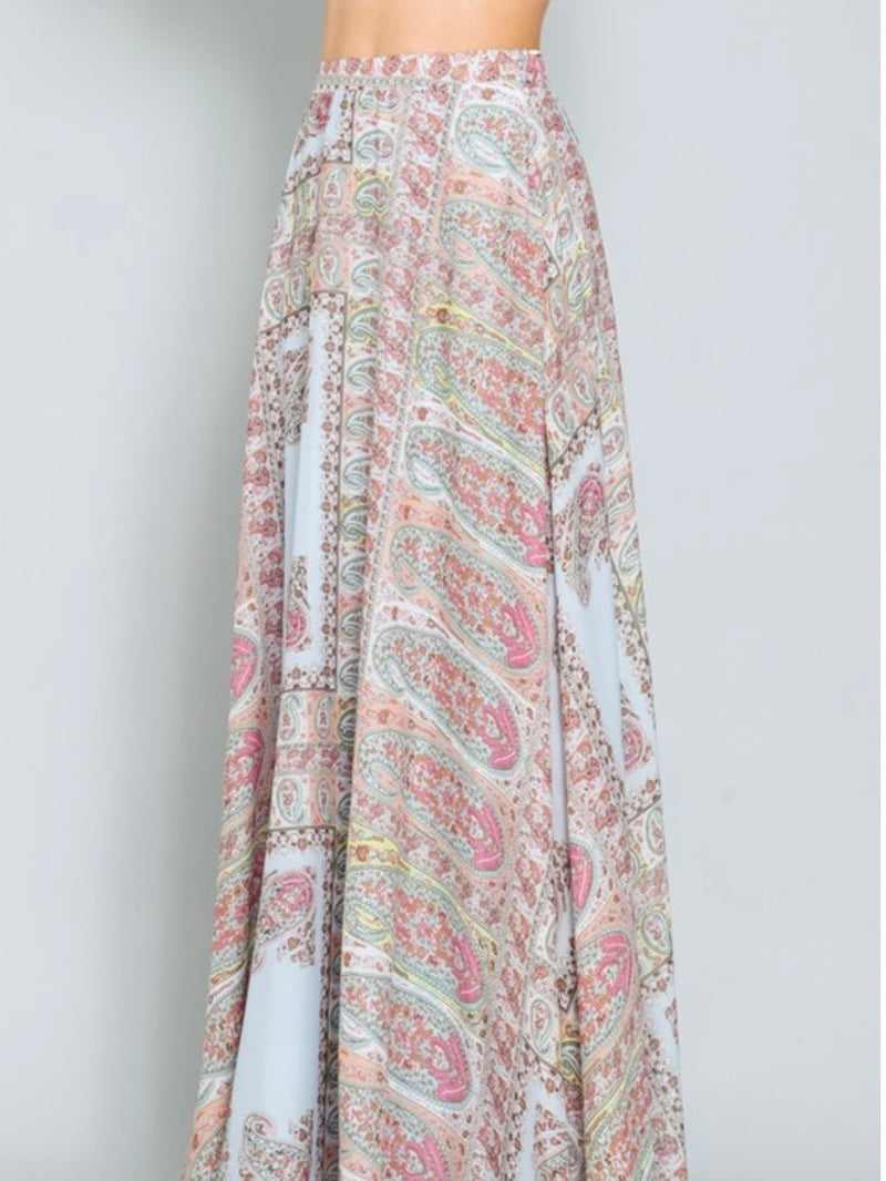 Blue Pink Paisley Maxi Skirt