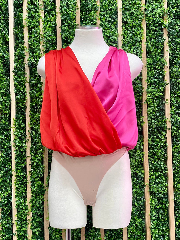 Red Fuschia Blocked Bodysuit