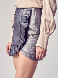 Metallic Side Ruffle Mini Skirt