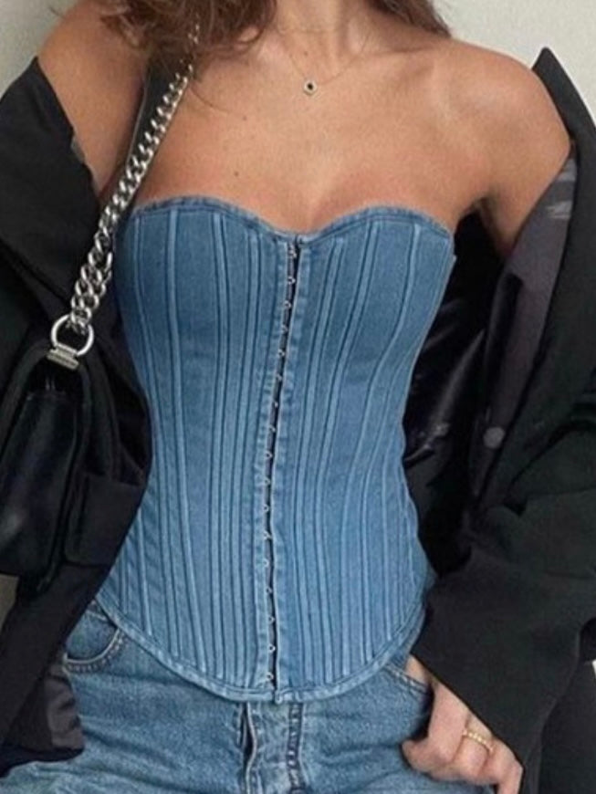 Denim Lace Up Bustier