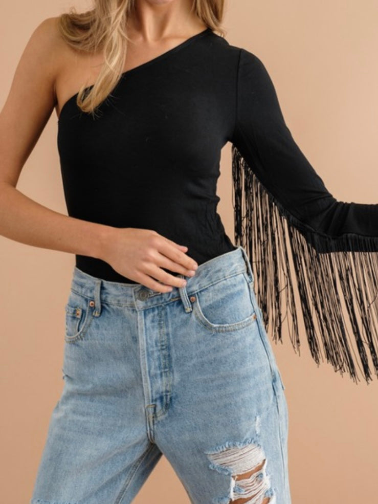 Fringe Detail One Shoulder Bodysuit