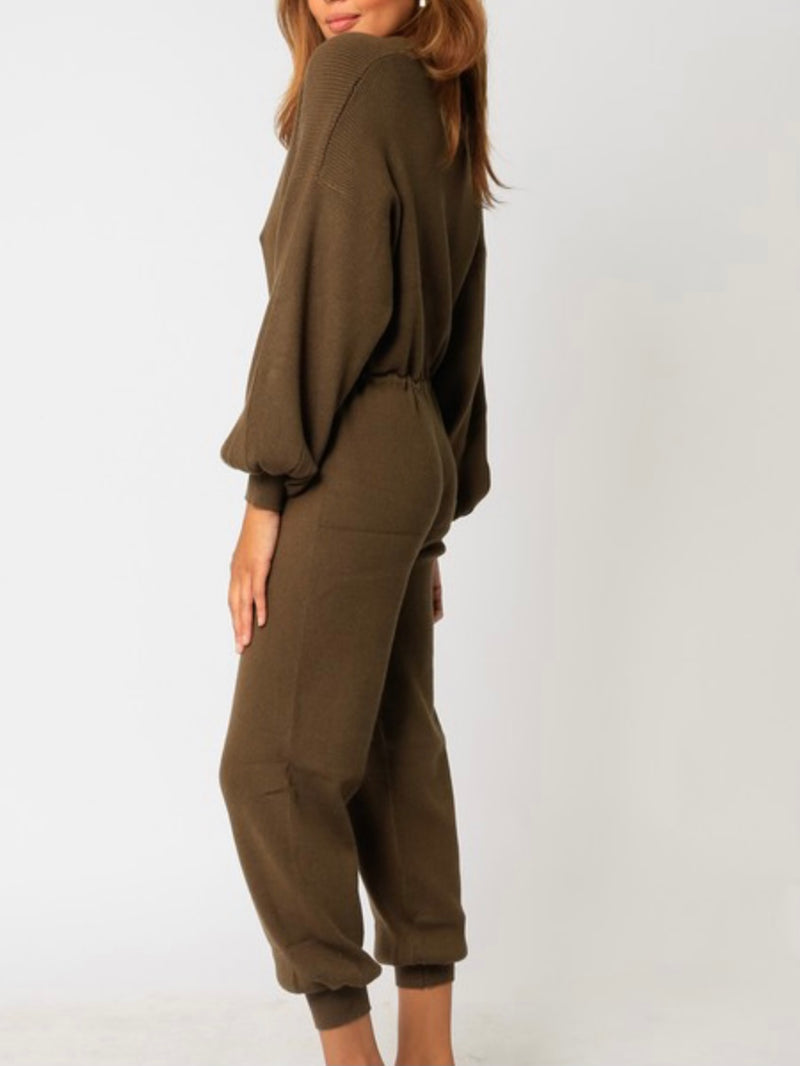 Olive Sweater Jogger Jumpsuit