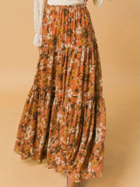 Dark Rust Floral Maxi Skirt