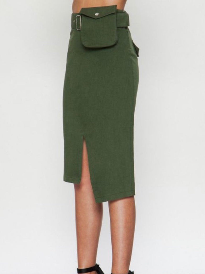 Olive Asymmetrical Pencil Skirt