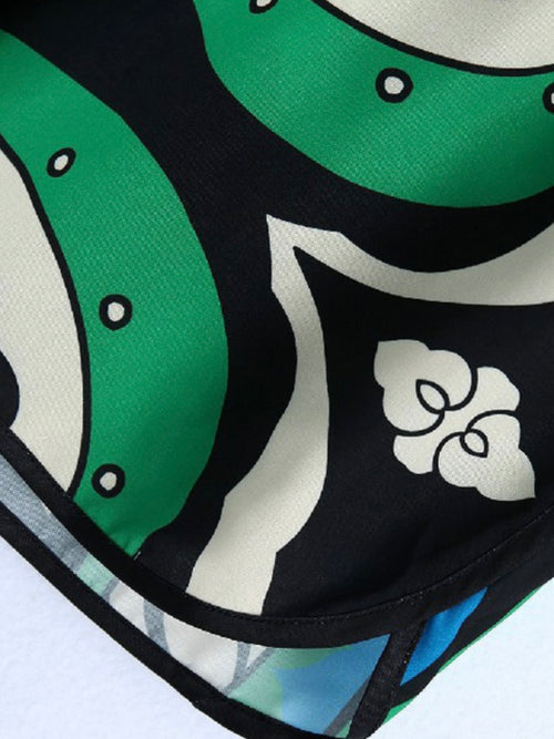 Black Green Leaf Print Shorts