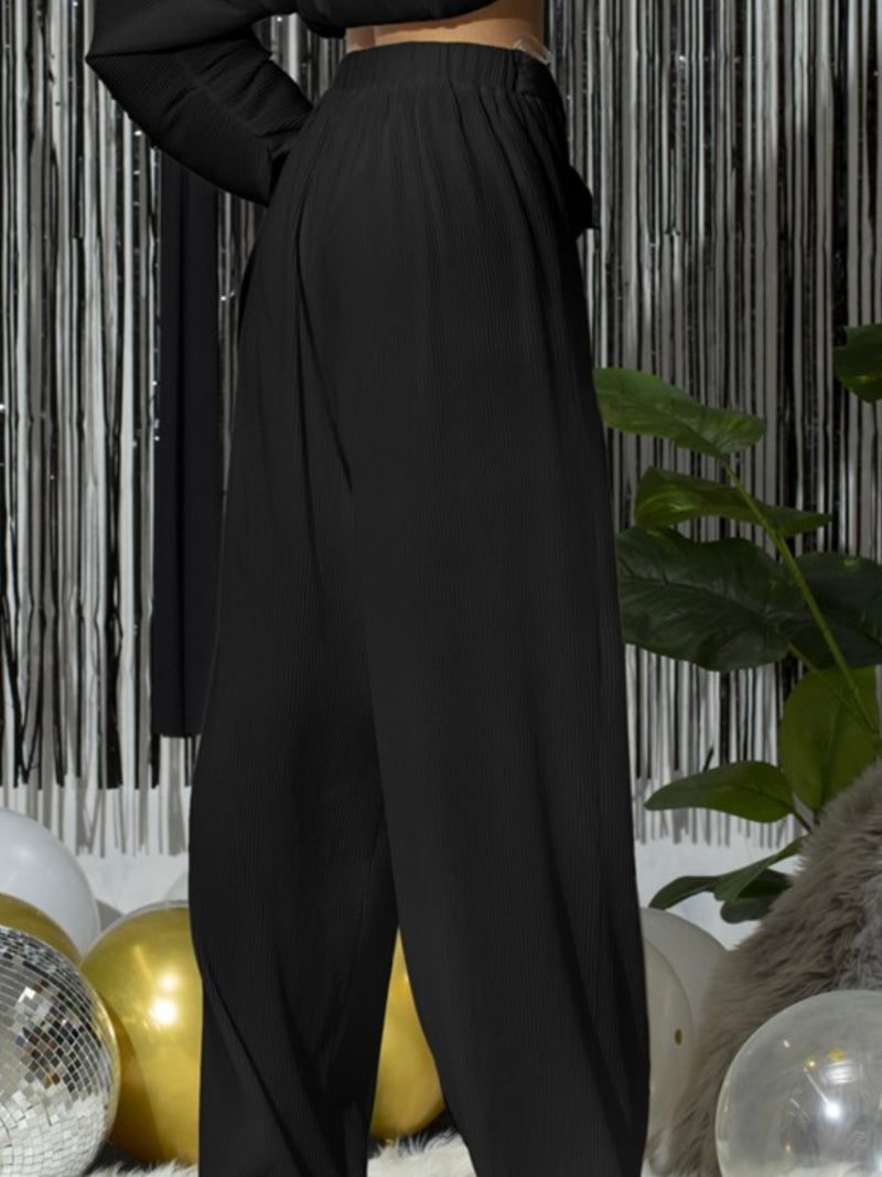 Black Pleated Wide Leg Pants