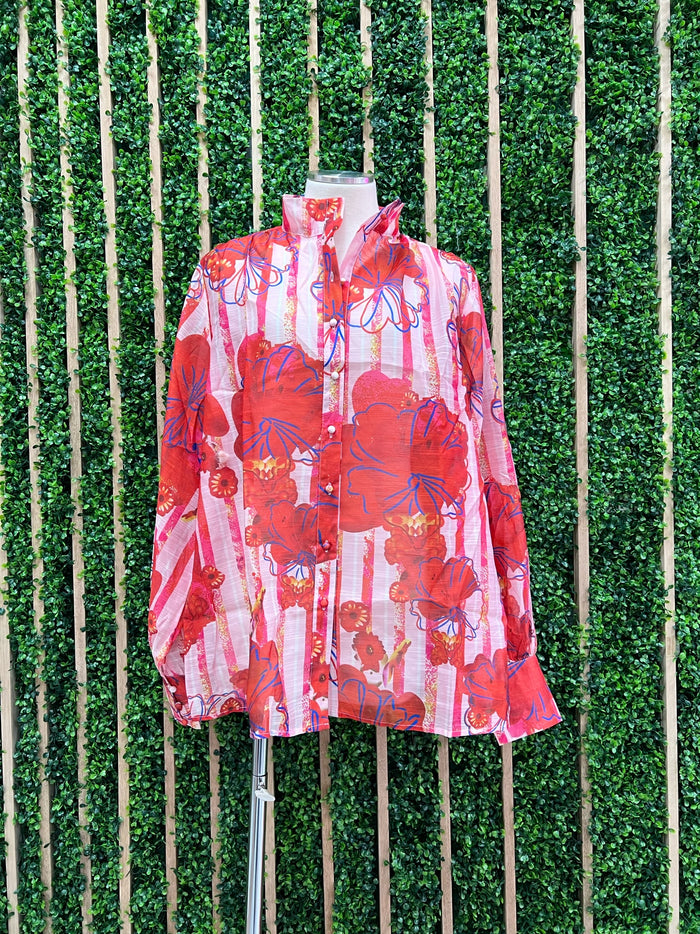 Delicate Red Floral Blouse