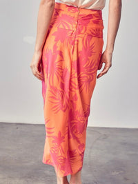 Papaya Print Ruched Midi Skirt