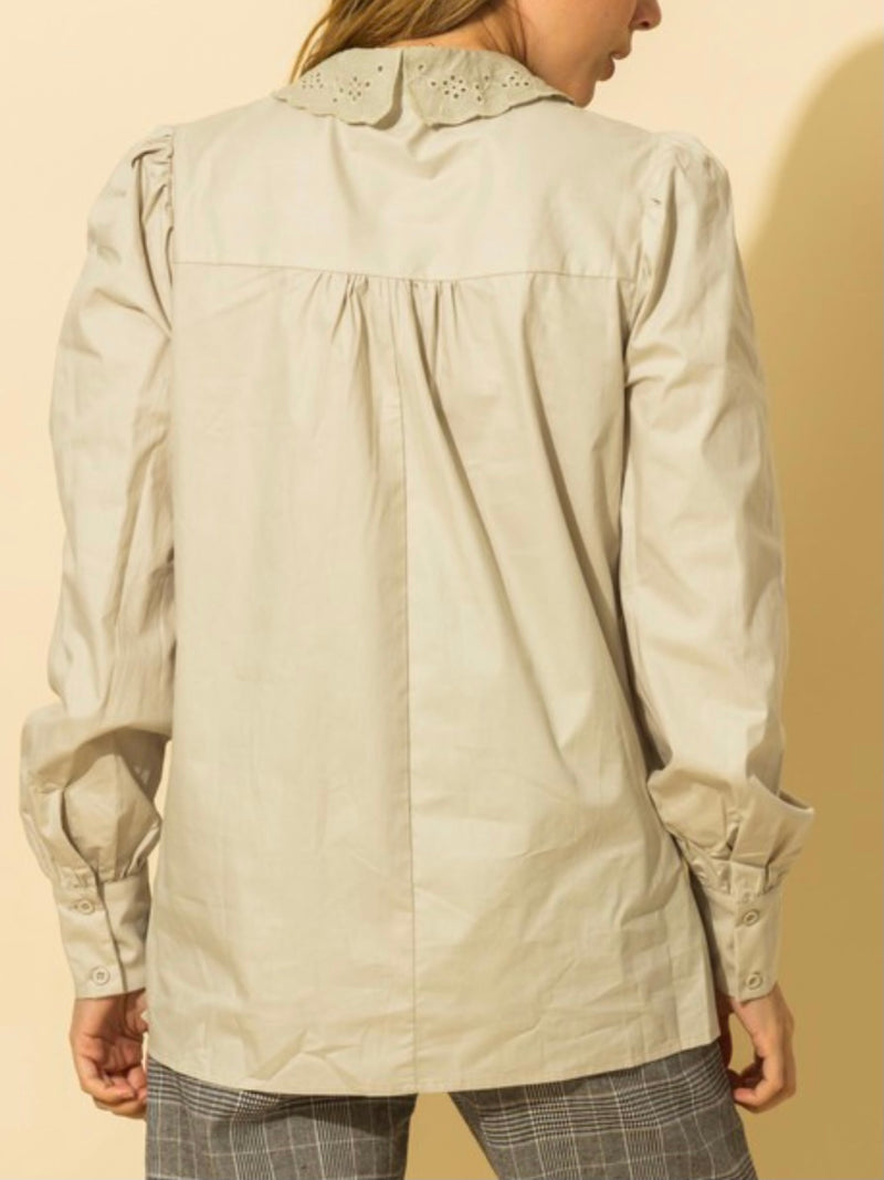 Sage Embroidered Collar Blouse