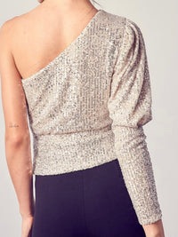 Sequin Draped Fitted Ine Shoulder Top