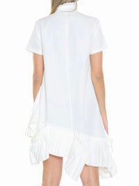 Frilled High Neck Uneven Hem Short Dress