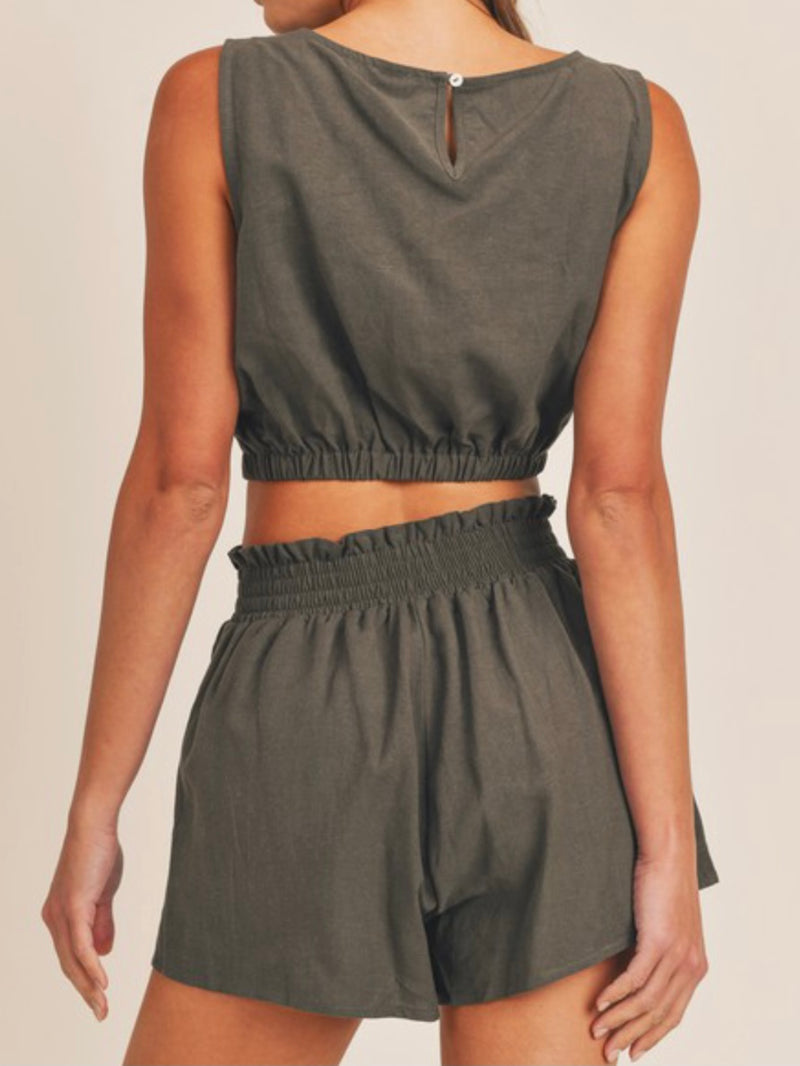 Linen Crop Short Pant Set