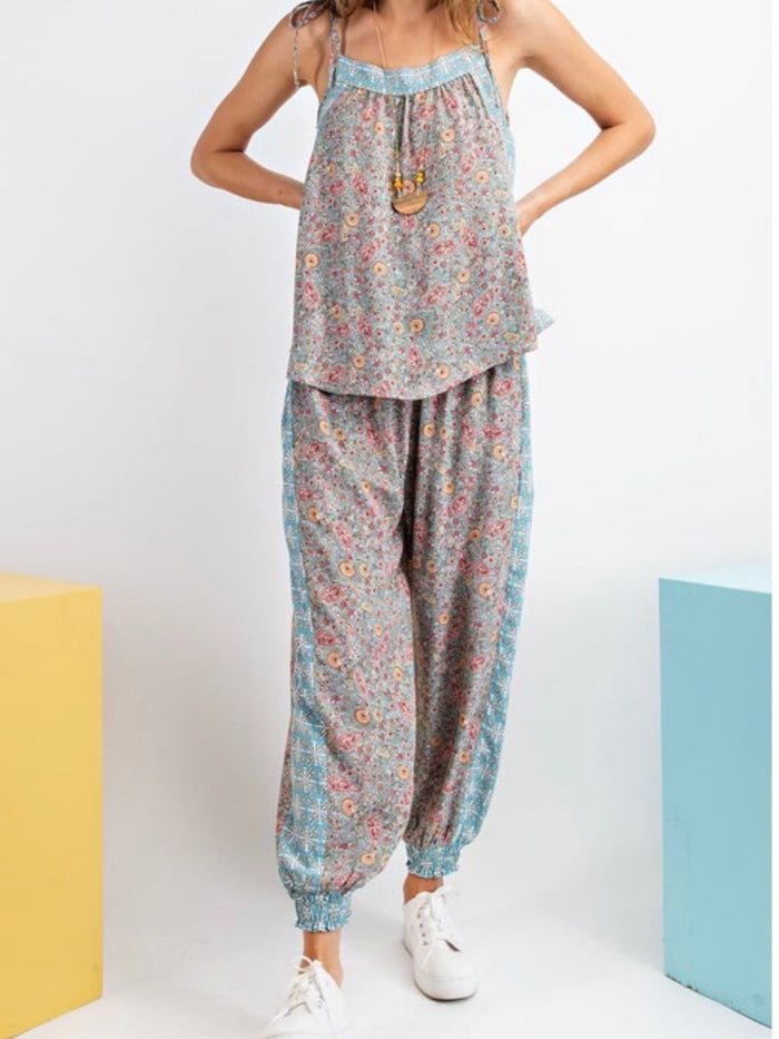 Pastel Paisley Smocked Jogger Set