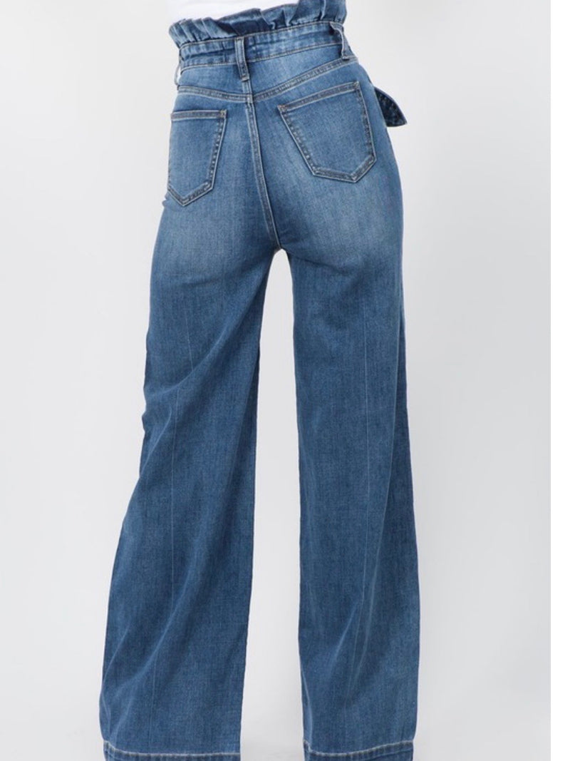 Ruffle Waist Wide Leg Jean - Main Image