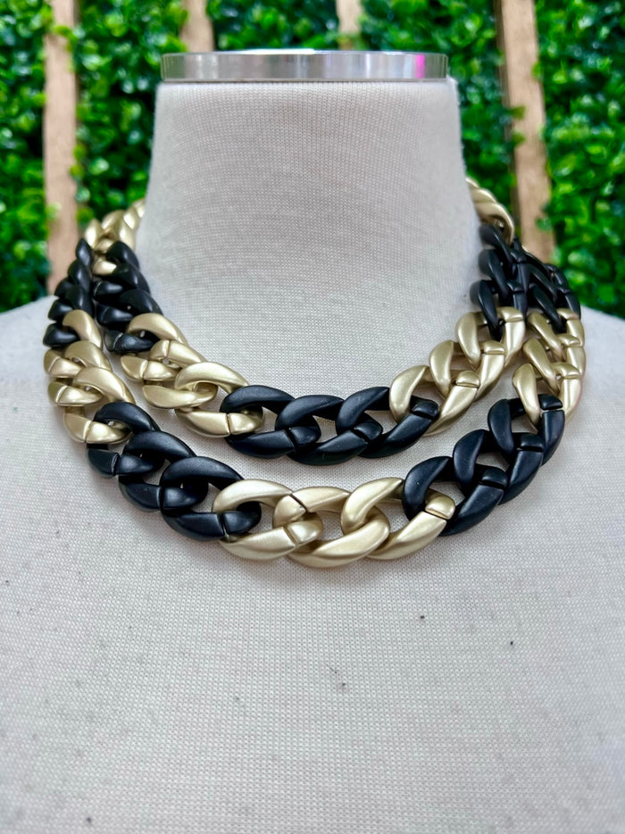 Double Row Black Gold Short Necklace