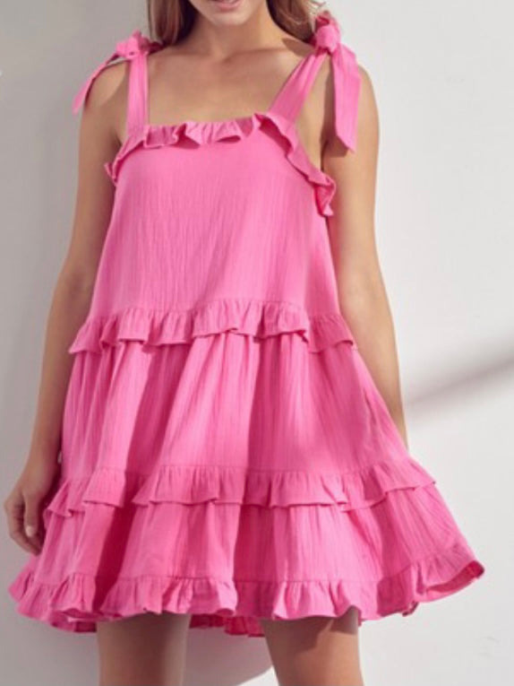 TIe Shoulder Straps Tiered Short Dress