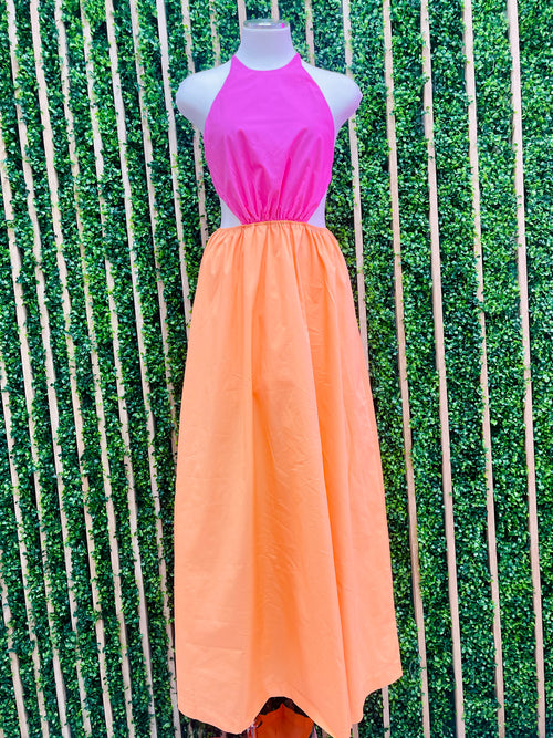 Exquisite Color Block Cutout Maxi Dress