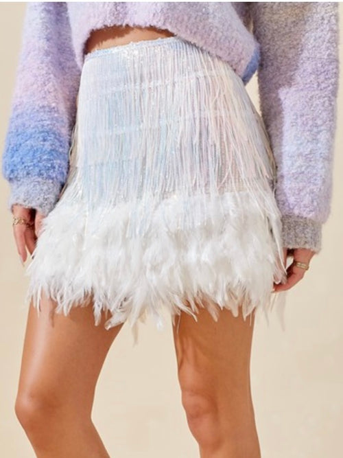 Iridescent Feather Sequin Short Skirt