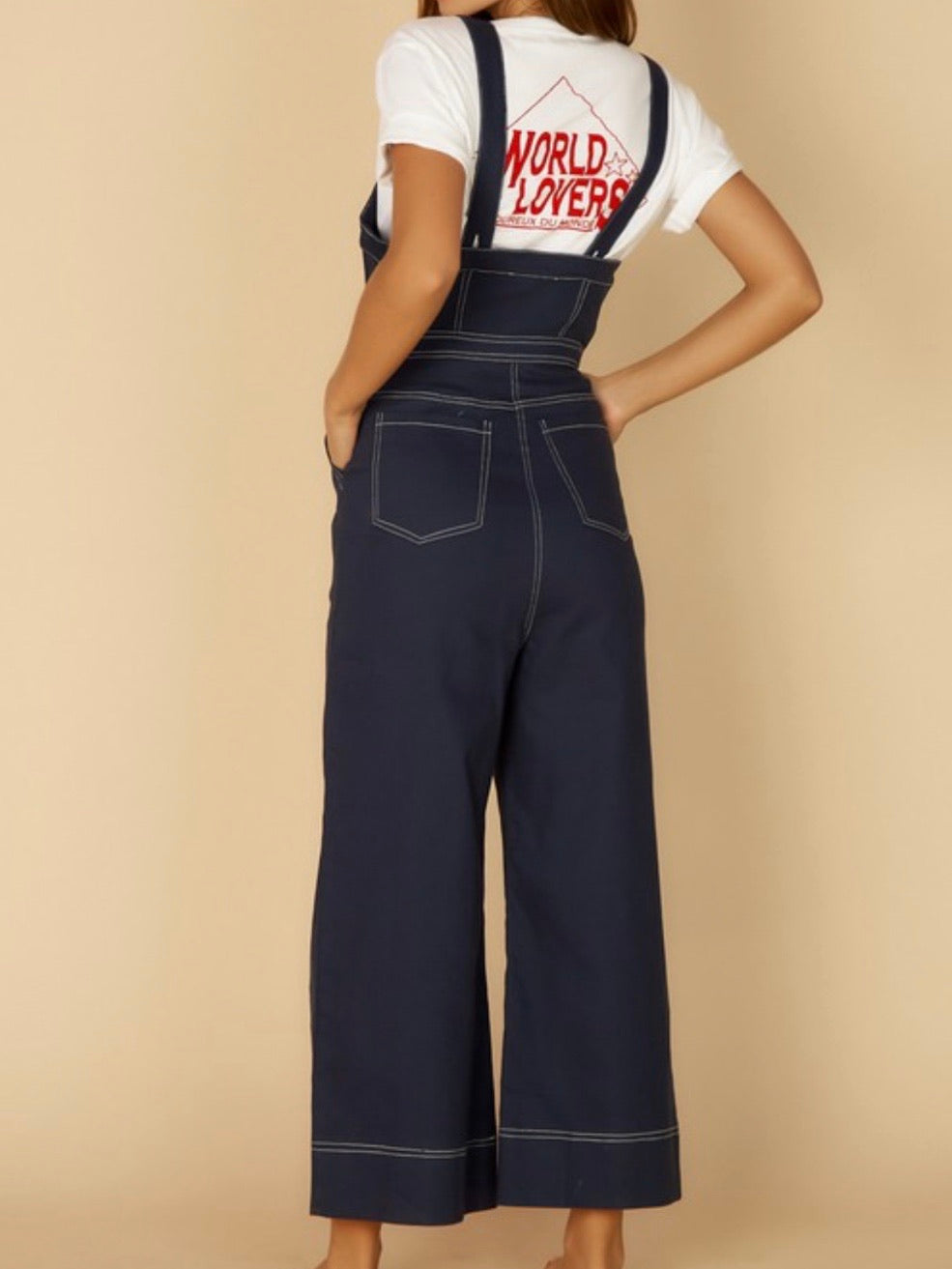 Stitch Detail  Crop Overall Jumpsuit