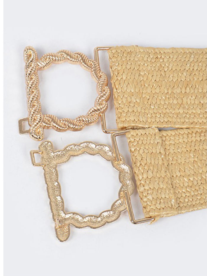 Textured Buckle Raffia Belt
