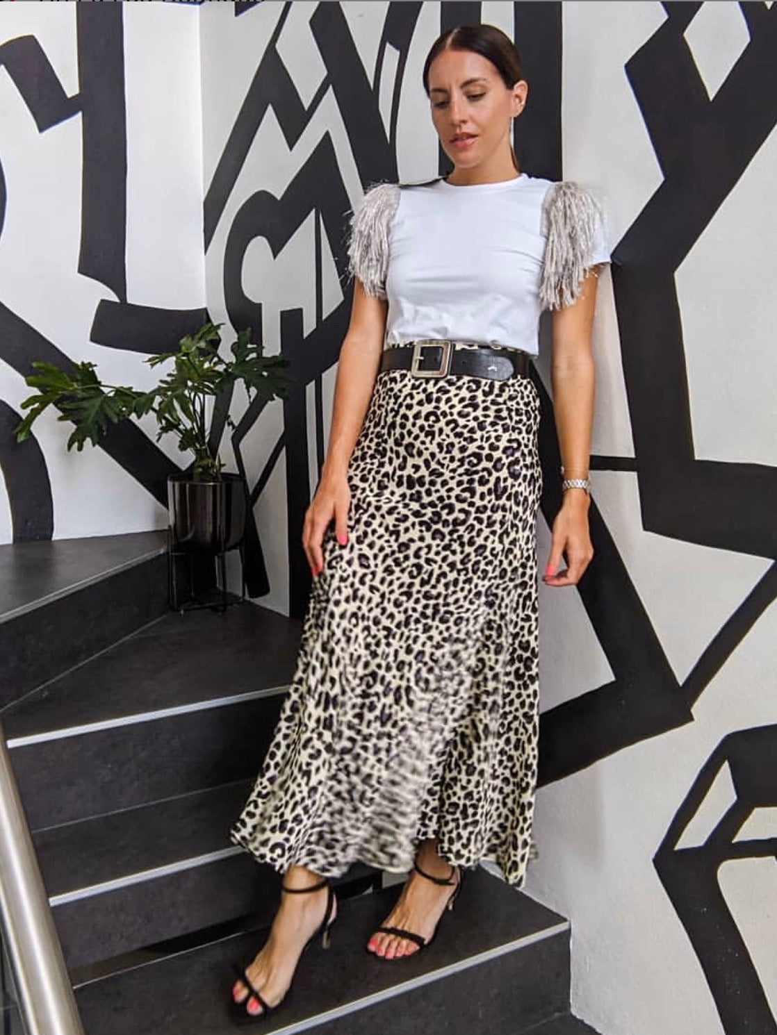 Leopard Biased Midi Skirt