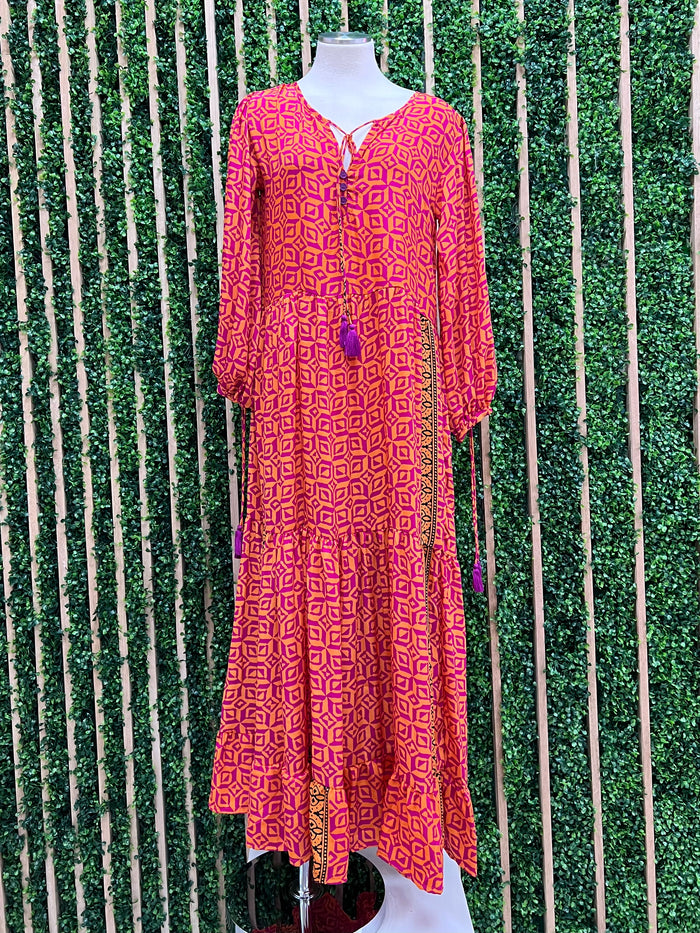 Exquisite Orange Pink Long Sleeve Maxi