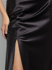 Black Satin Crop Skirt Set