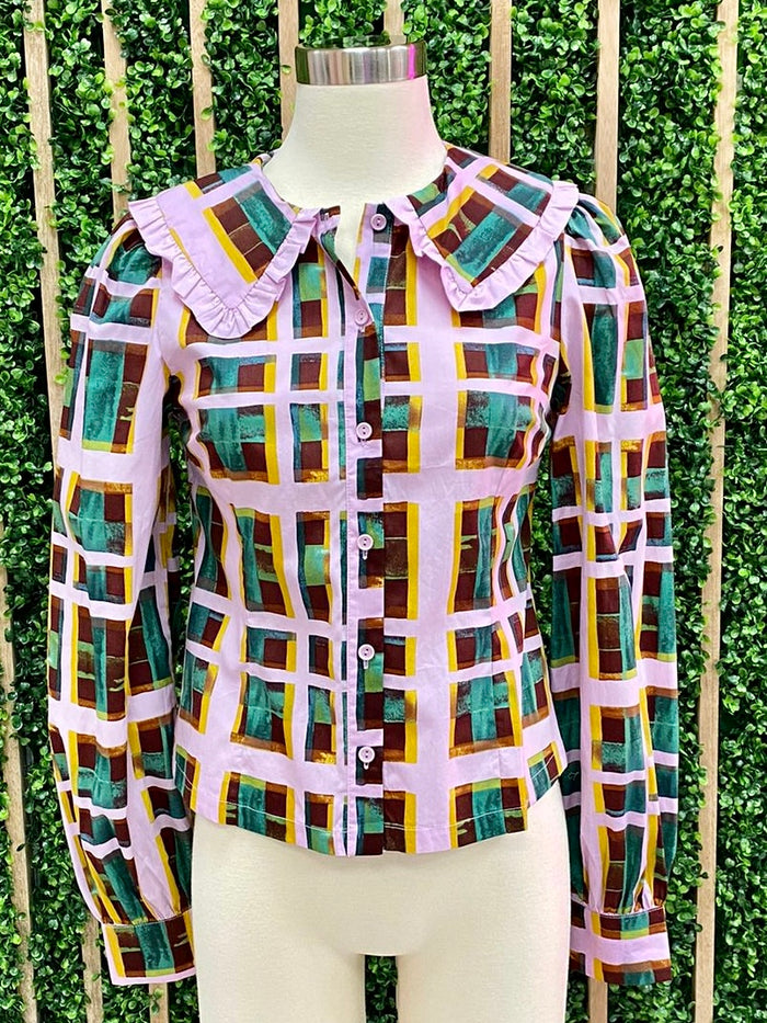 Green Checker Peter Pan Collar Blouse