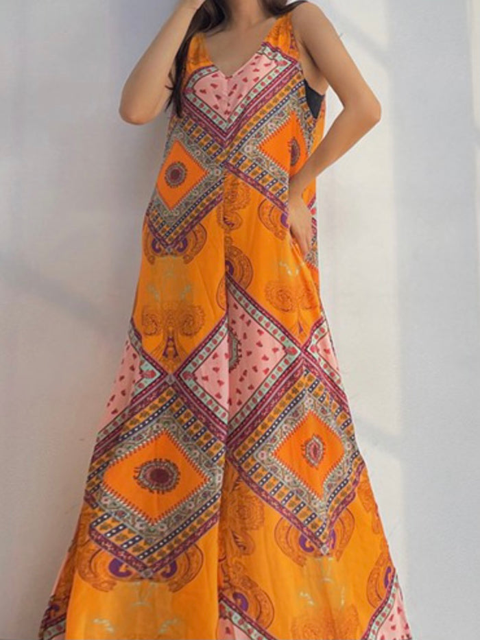 Tangerine Paisley Loose Fit Jumpsuit
