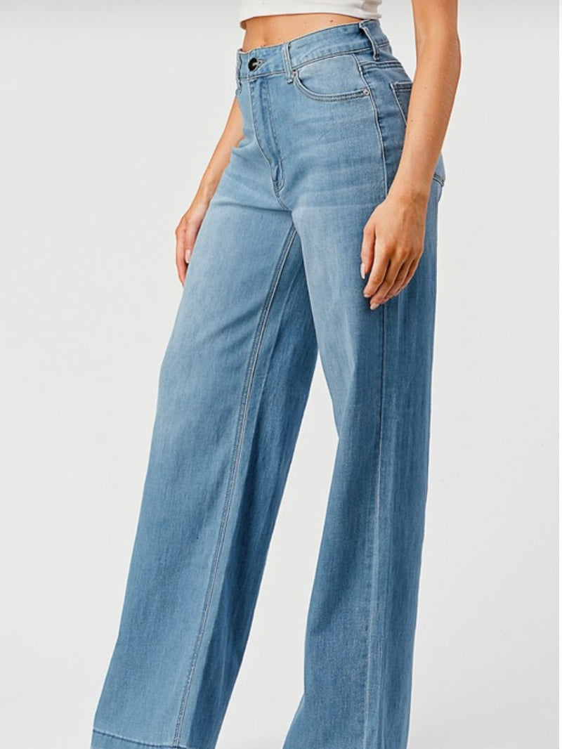 Blue Wide Leg Denim Palazzo