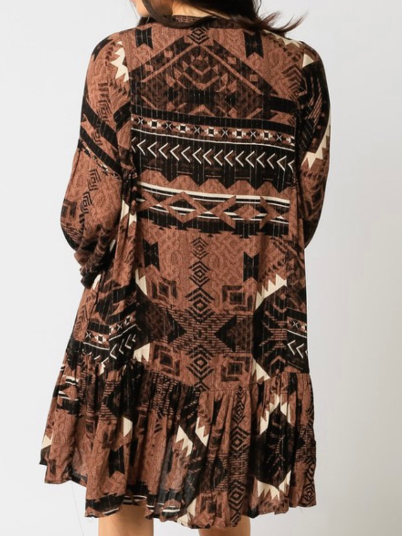 Brown Aztec Drop Waist Dress