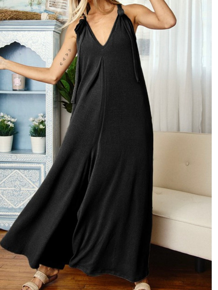 Black Tie Shoulder Jumpsuit