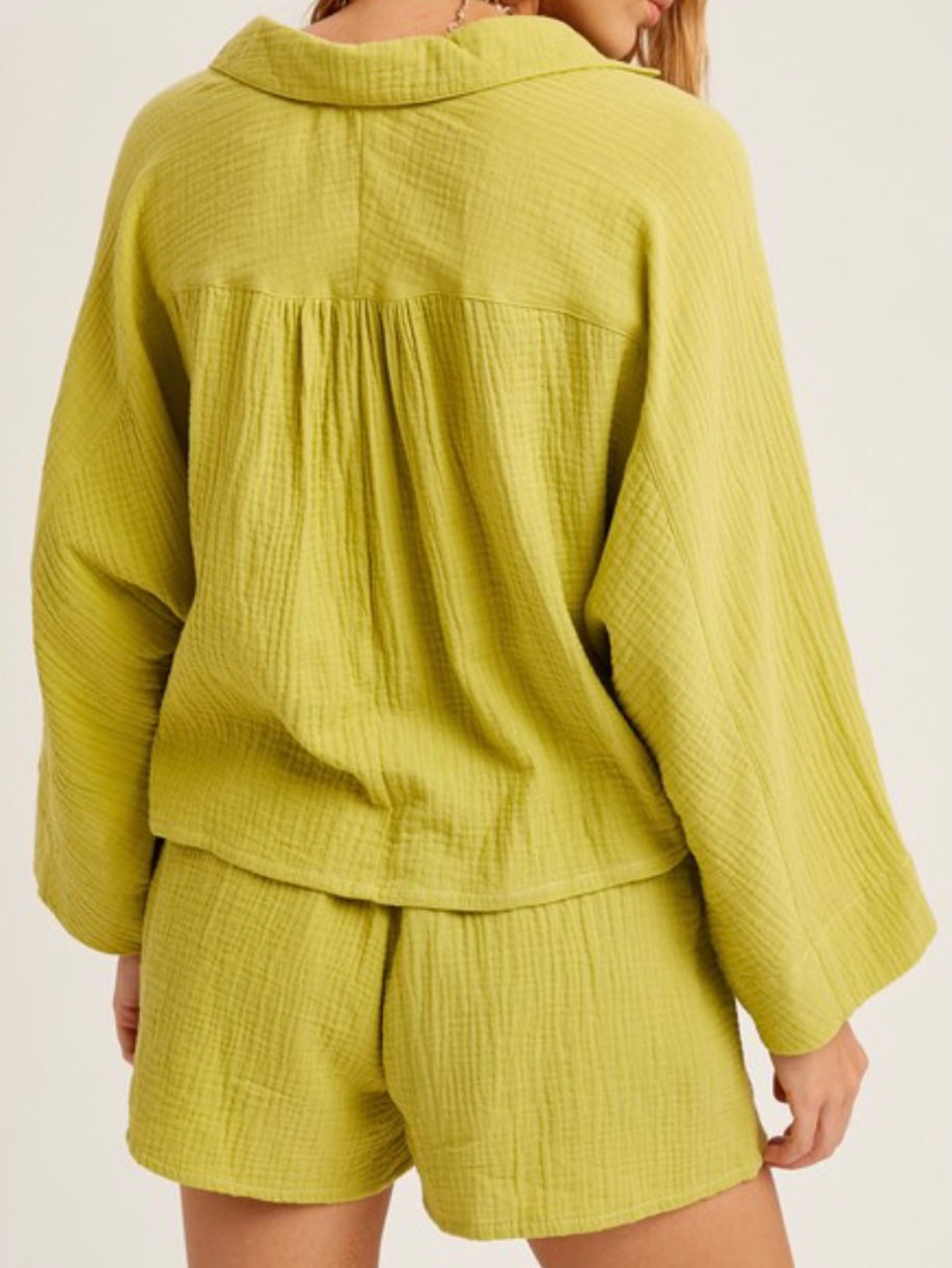 Lime Gauze Short Pant Set