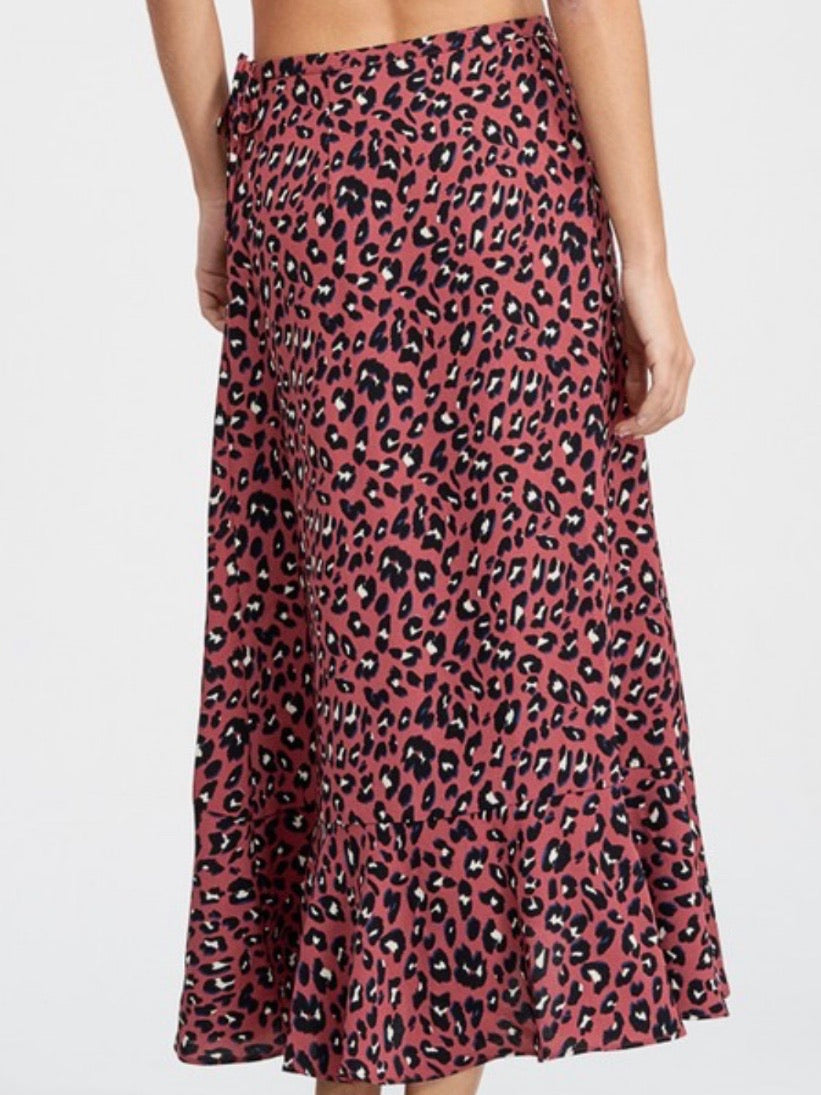 Marsala Leopard Wrap Skirt