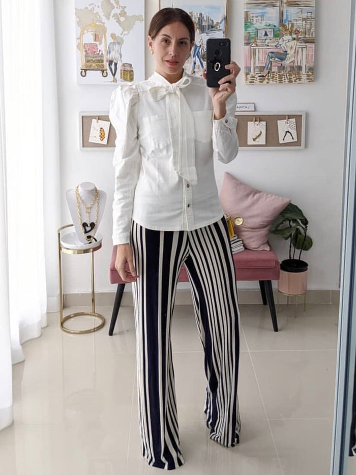 White Denim Bow Blouse