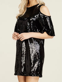 Black Sequins Cold Shoulder Dress