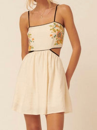 Cream Embroidered Cutout Short Dress