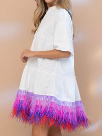 Hot Pink Feather Trim Blouse Dress