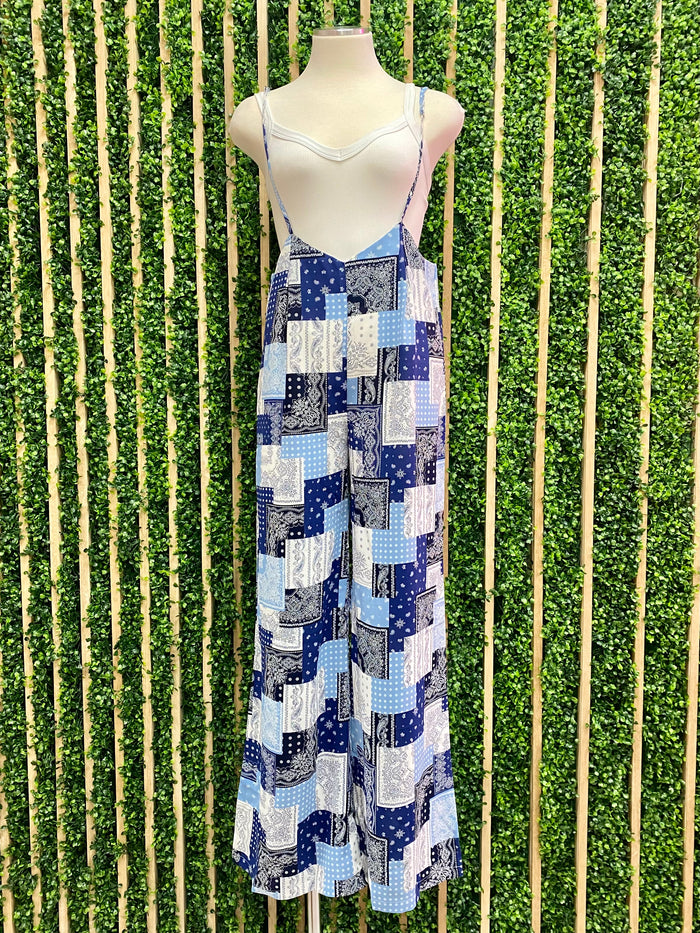 Blue Bandana Patchwork Pant Overall